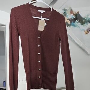 NWT Madewell V Neck Cardigan in Merino Silk (Burnt Soil color) XS